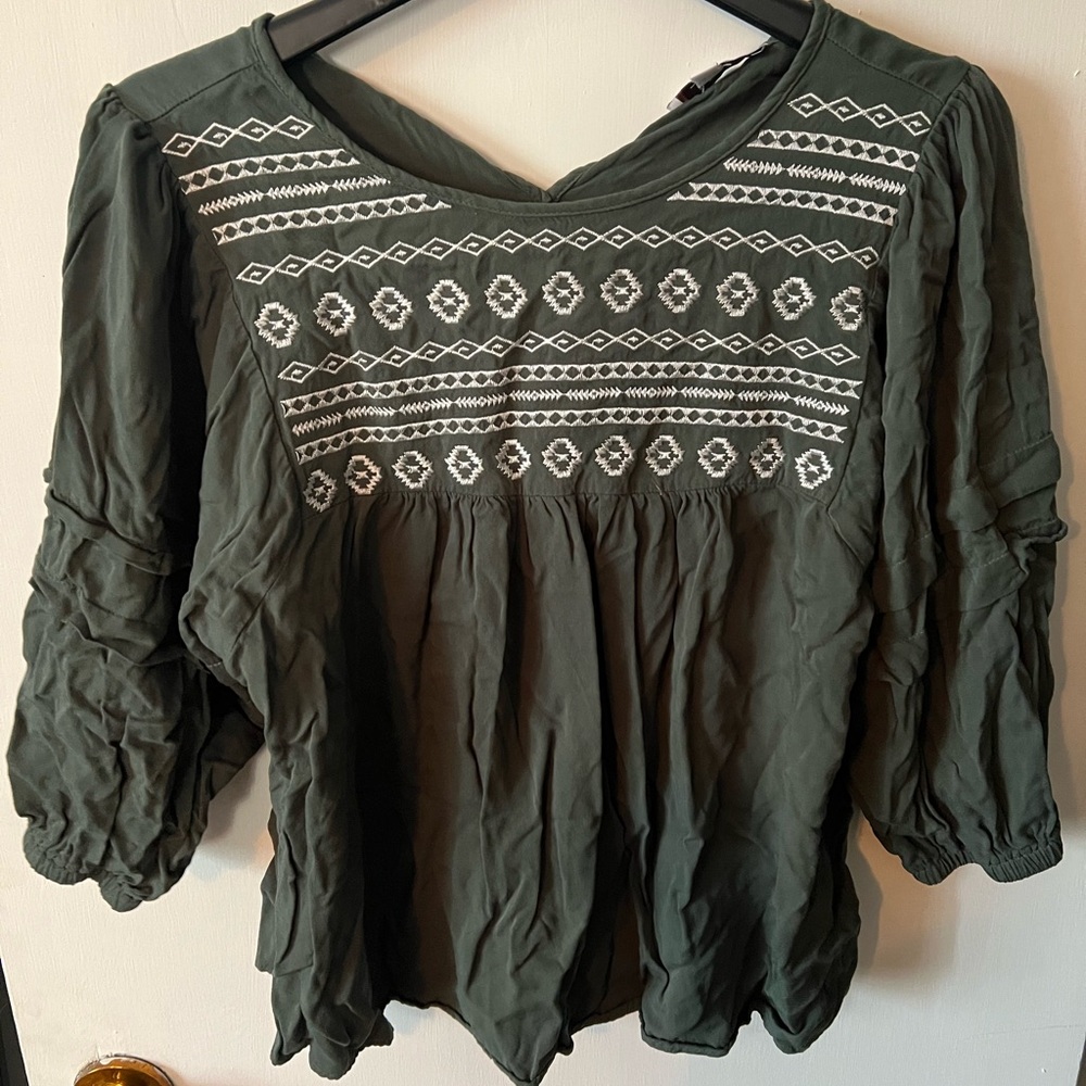 Elegant Olive Green Embroidered Blouse